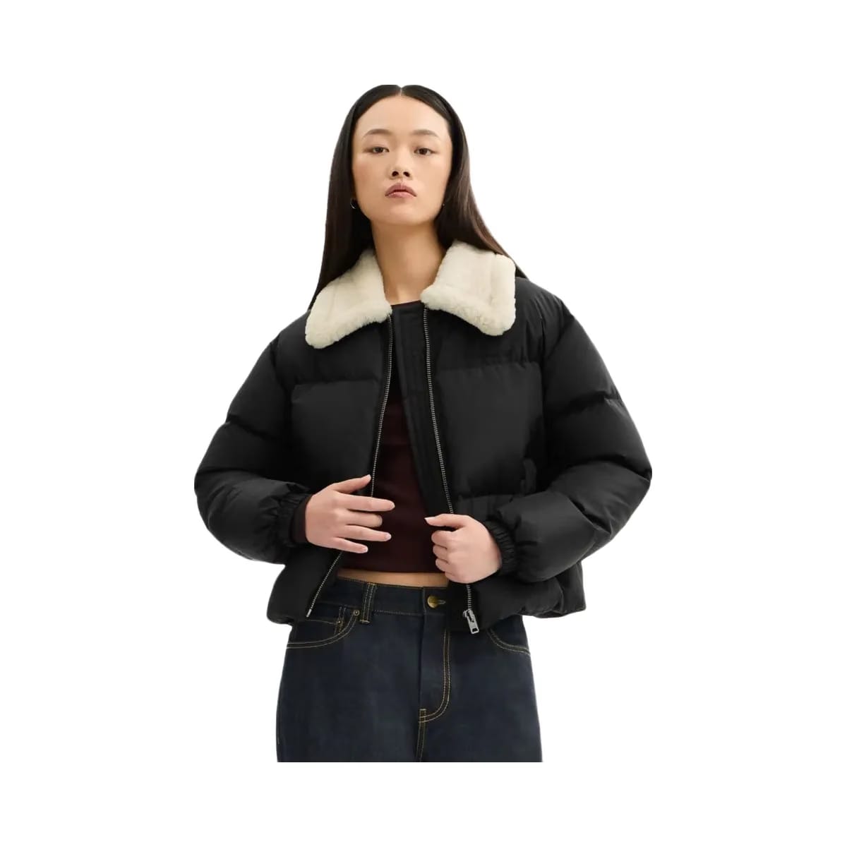 Coach Puffer With Shearling Collar Black