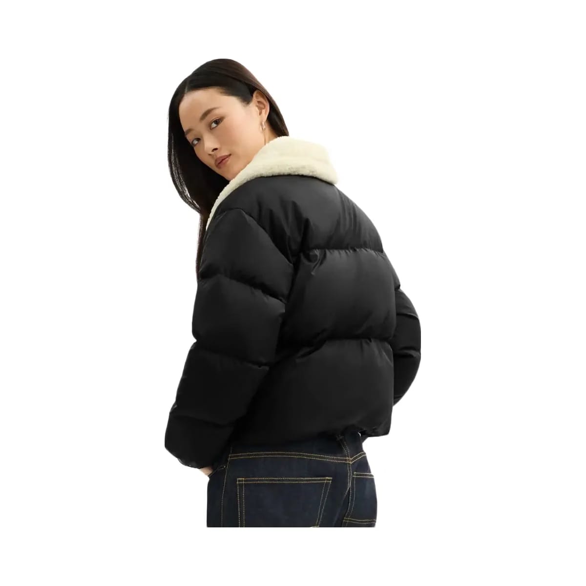 Coach Puffer With Shearling Collar Black