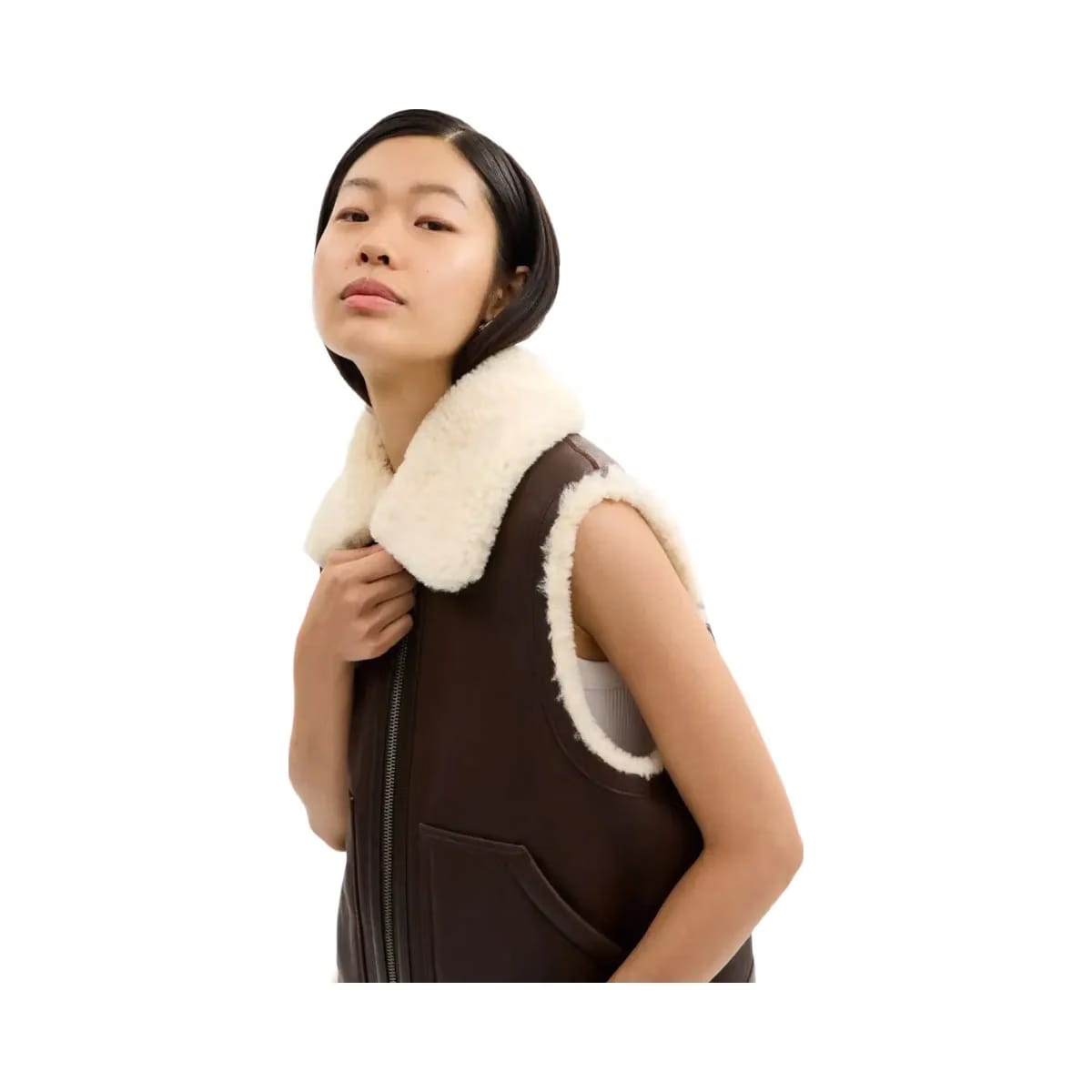 Coach Reversible Shearling Vest Hickory