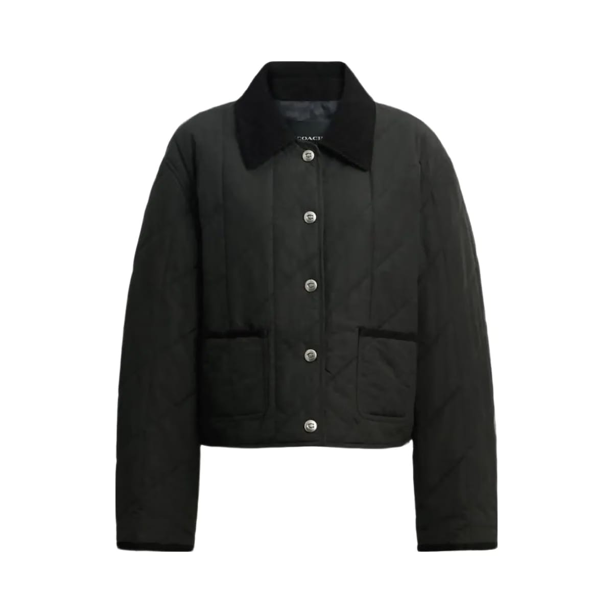 Coach Quilted Jacket With Corduroy Collar Black