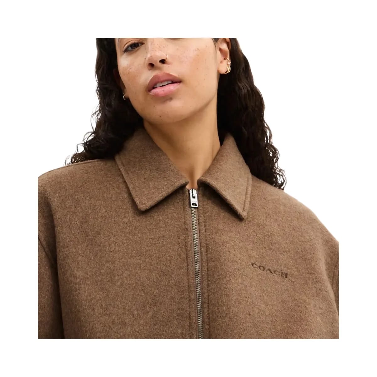 Coach Zip Front Wool Jacket Teddy Bear