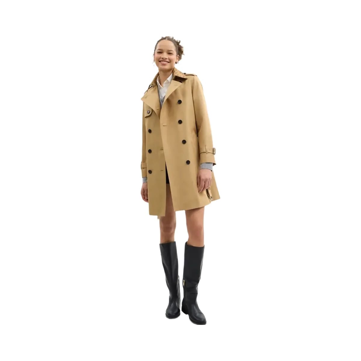 Coach Mid Trench Coat With Signature Collar Khaki