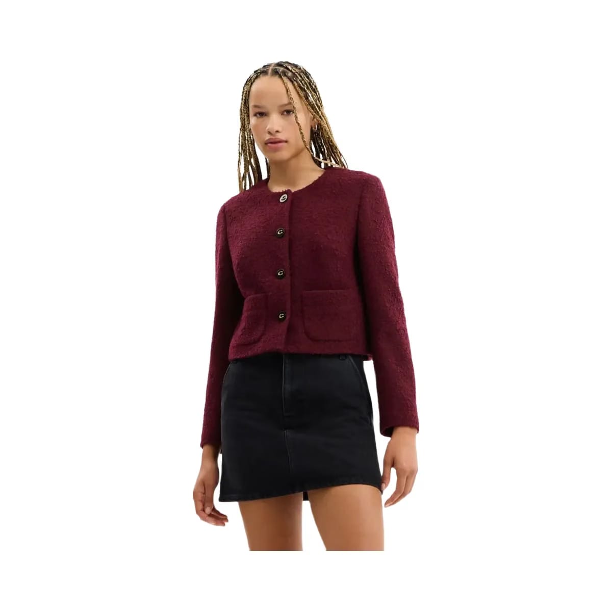 Coach Boucle Cardigan Jacket Burgundy