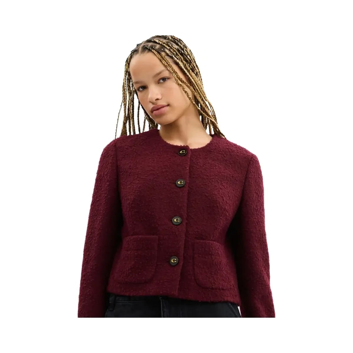 Coach Boucle Cardigan Jacket Burgundy