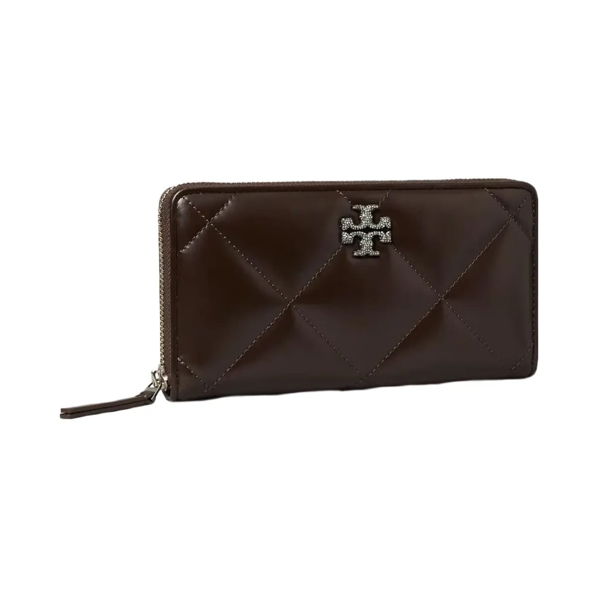 Tory Burch Kira Diamond Quilt Pav Zip Continental Wallet Cocoa