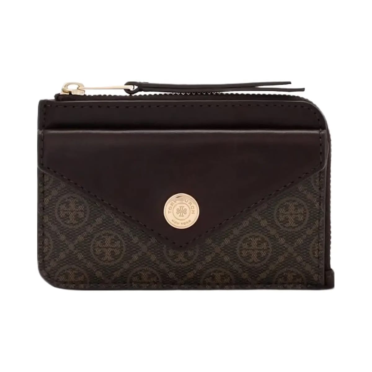 Tory Burch T Monogram Coated Canvas Envelope Zip Card Case French Press