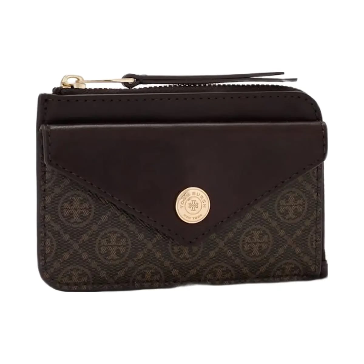 Tory Burch T Monogram Coated Canvas Envelope Zip Card Case French Press