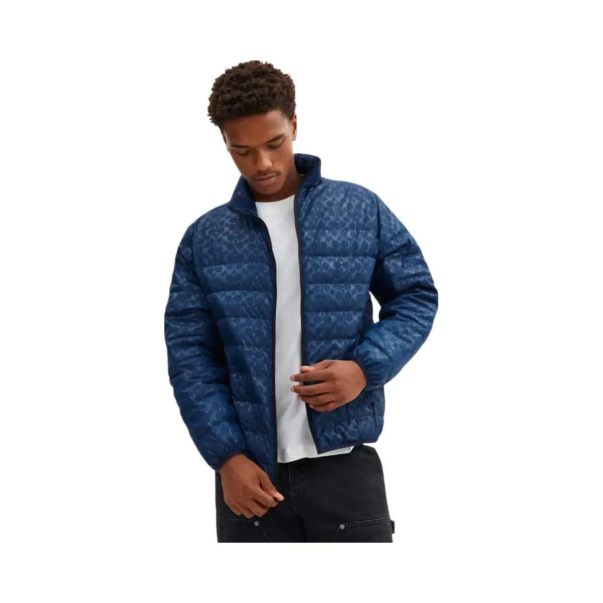 Coach Lightweight Down Jacket In Recycled Polyester Washed Navy