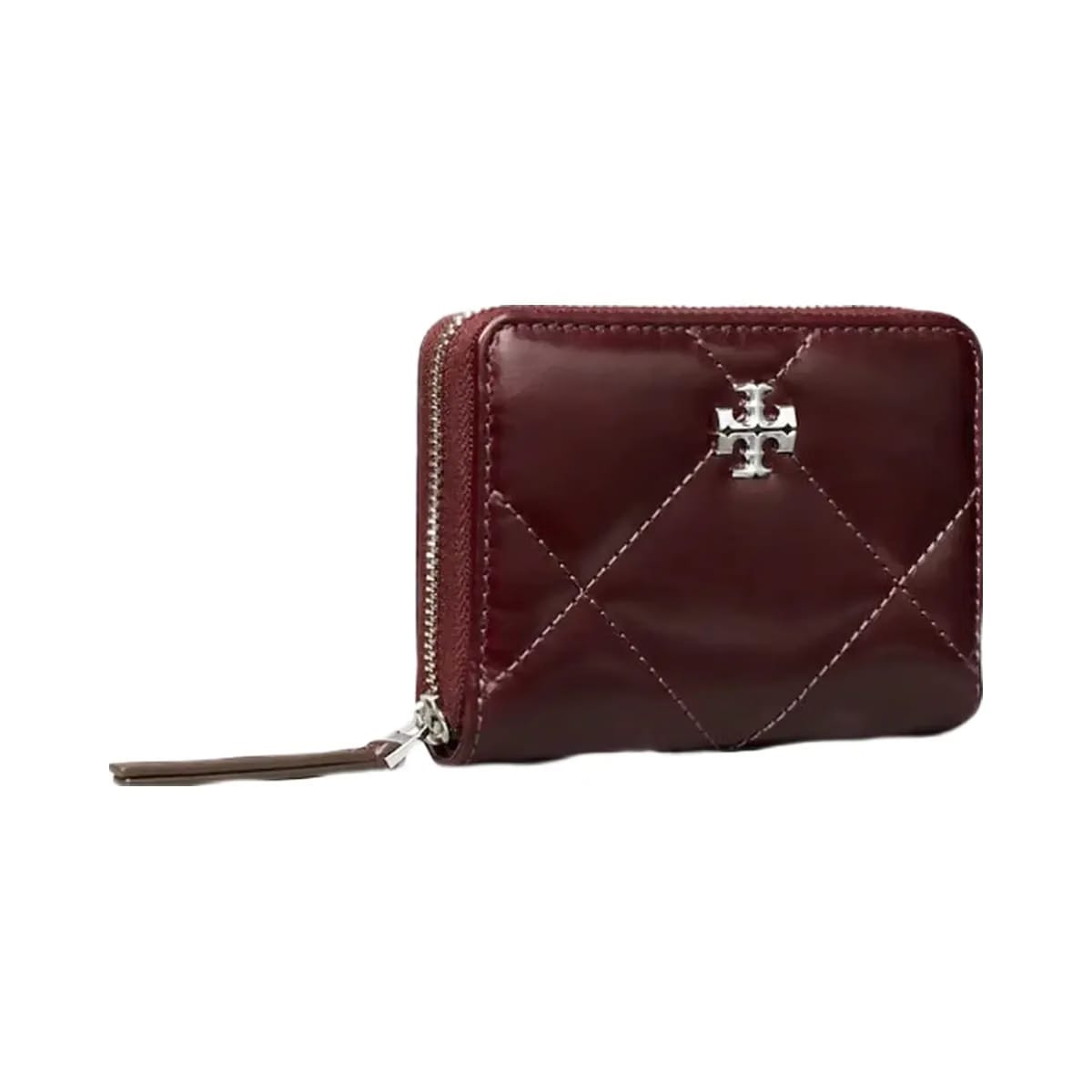 Tory Burch Small Kira Diamond Quilt Distressed Zip-Around Wallet Dark Carmine
