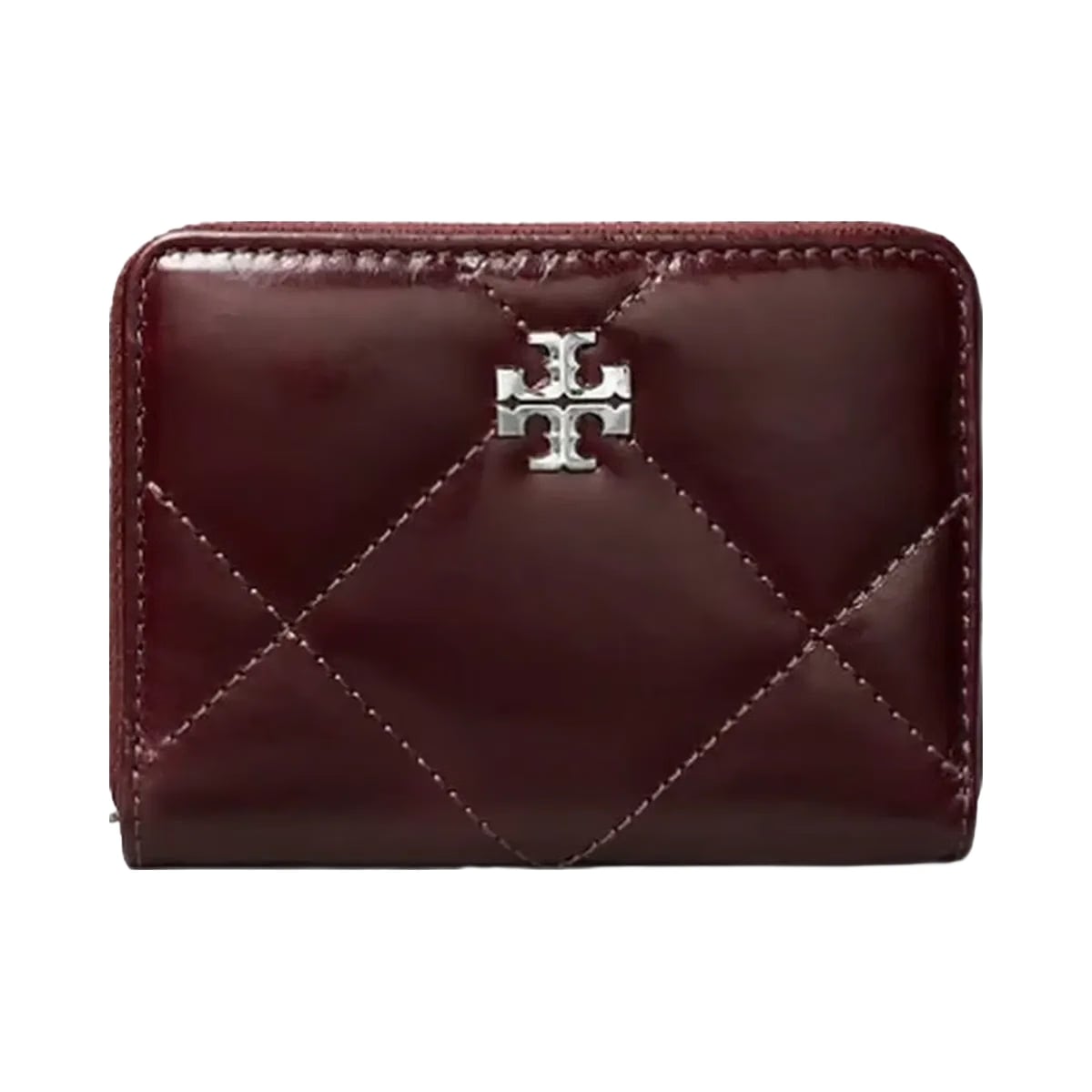 Tory Burch Small Kira Diamond Quilt Distressed Zip-Around Wallet Dark Carmine