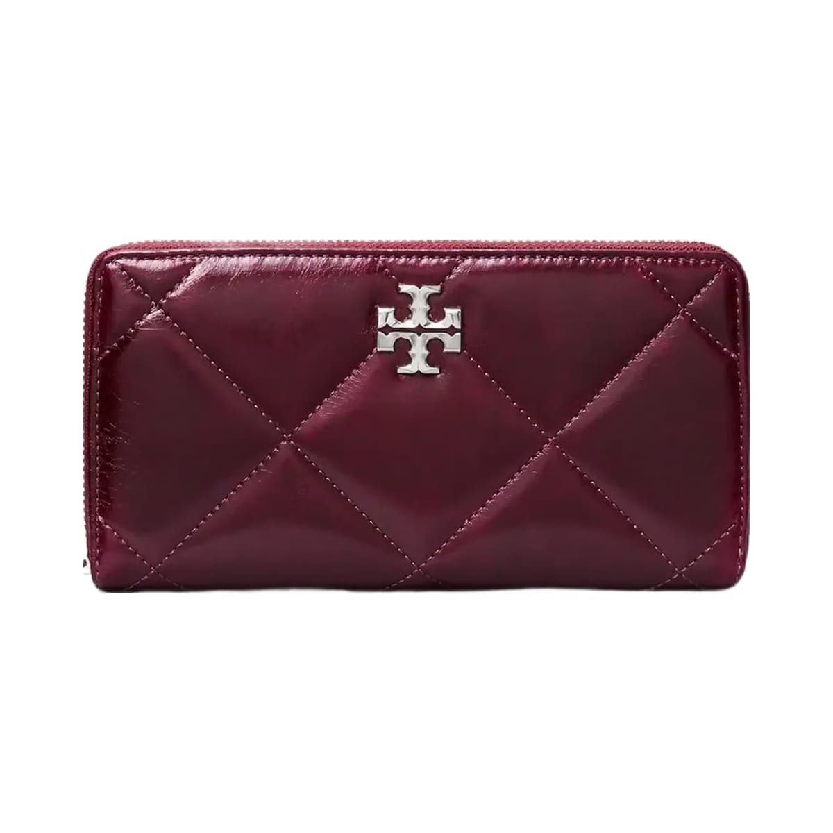 Tory Burch Kira Diamond Quilt Distressed Zip Continental Wallet Dark Carmine