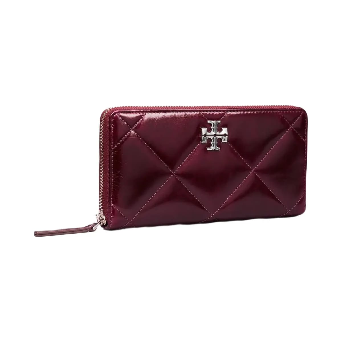 Tory Burch Kira Diamond Quilt Distressed Zip Continental Wallet Dark Carmine