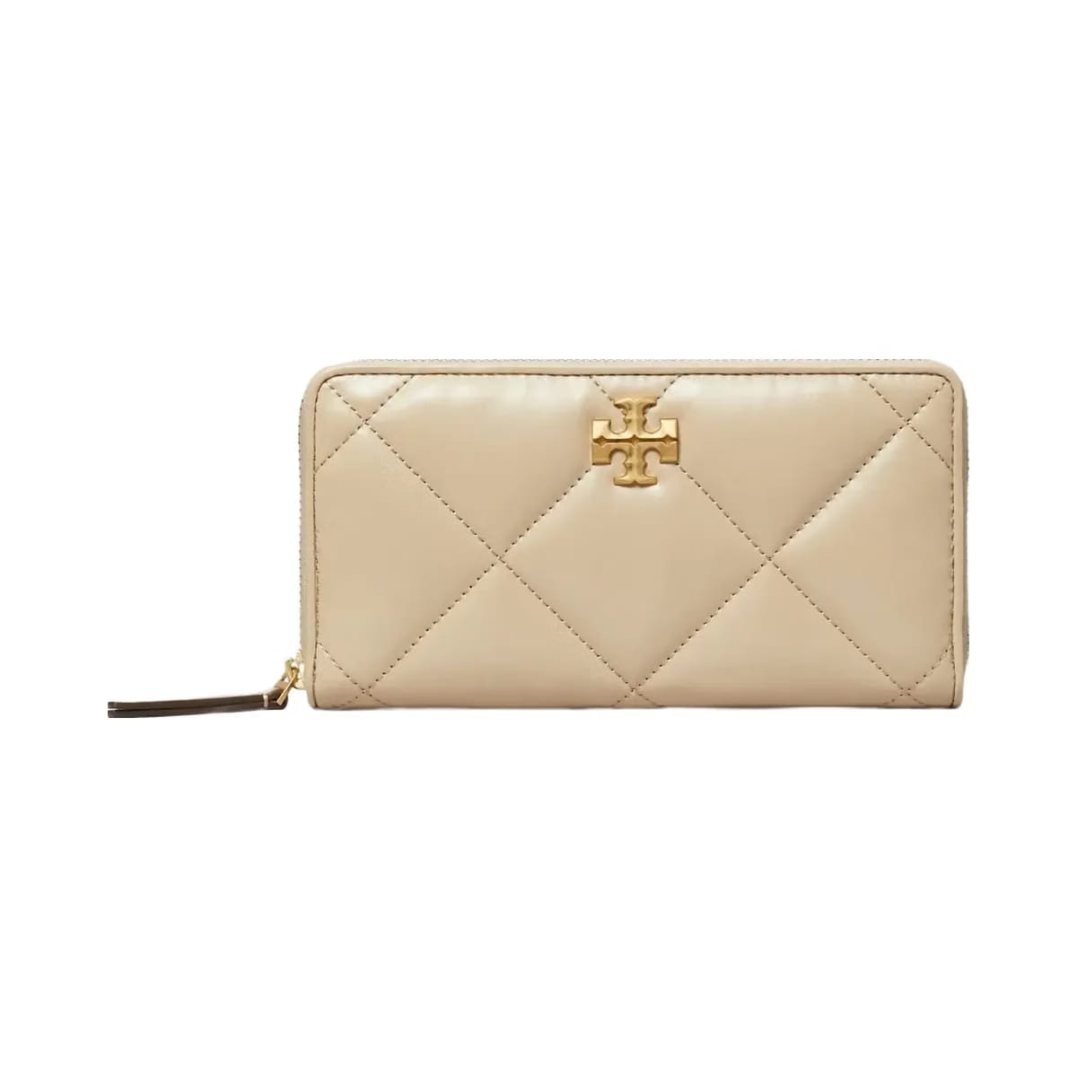 Tory Burch Kira Diamond Quilt Zip Continental Wallet Light Stone