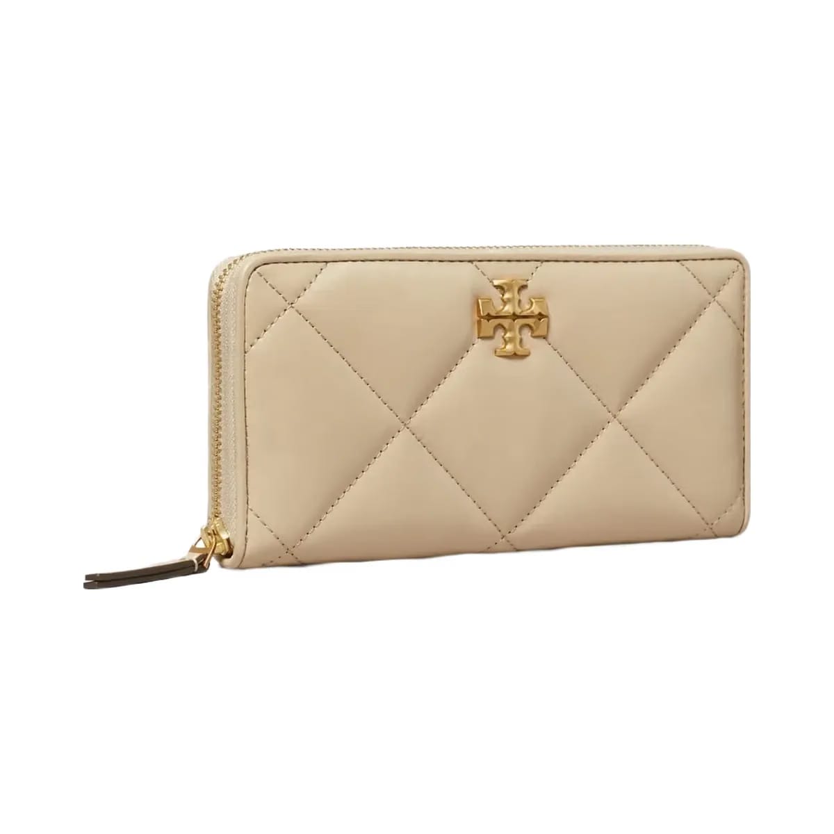 Tory Burch Kira Diamond Quilt Zip Continental Wallet Light Stone