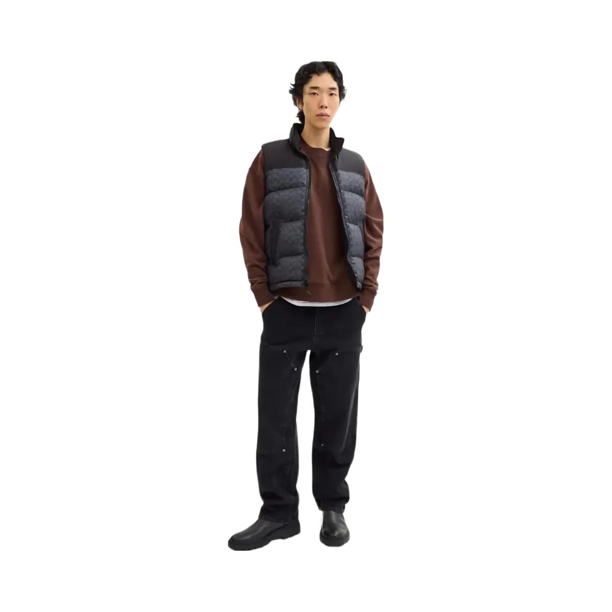Coach Signature Down Vest In Recycled Polyester Charcoal Signature