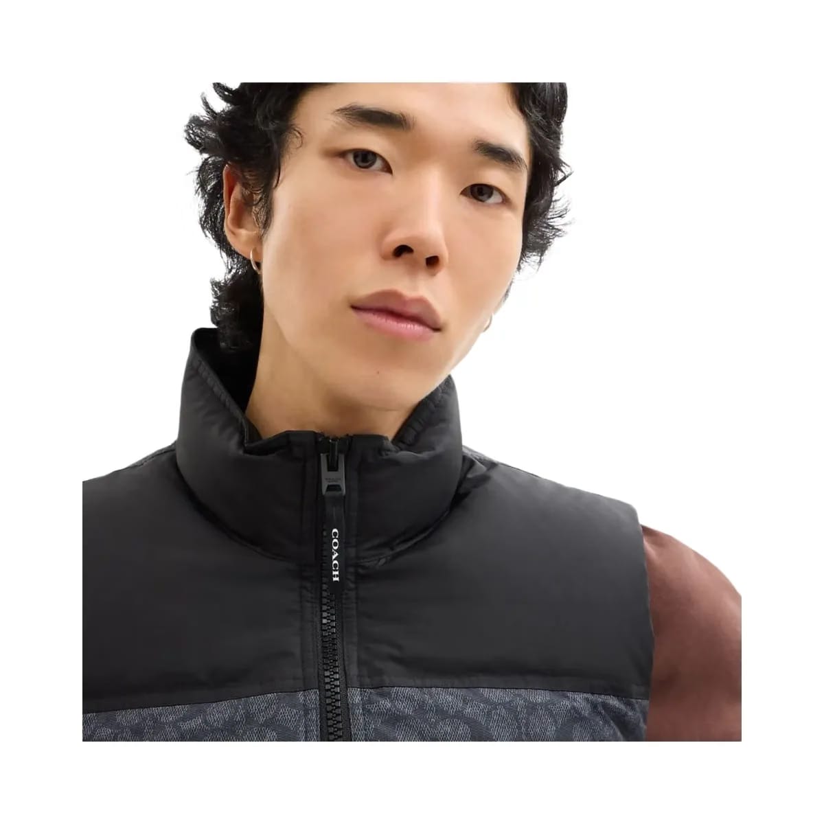 Coach Signature Down Vest In Recycled Polyester Charcoal Signature