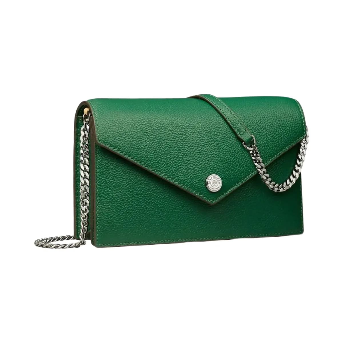 Tory Burch Pebble Envelope Chain Wallet Dark Kale