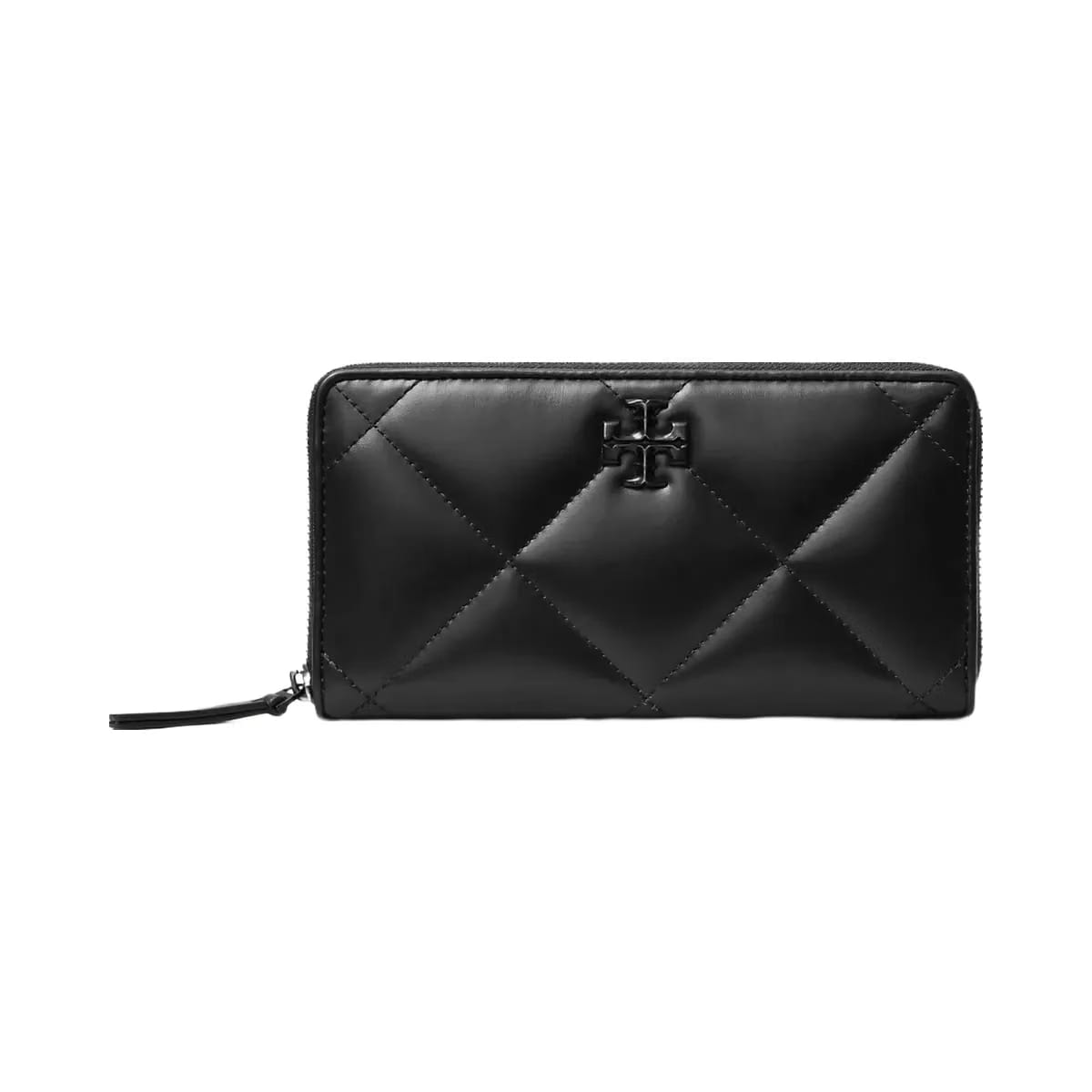 Tory Burch Kira Diamond Quilt Powder Coated Zip Continental Wallet Black