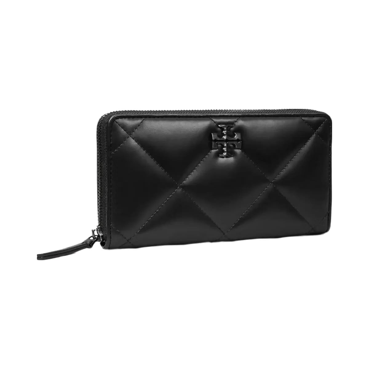 Tory Burch Kira Diamond Quilt Powder Coated Zip Continental Wallet Black