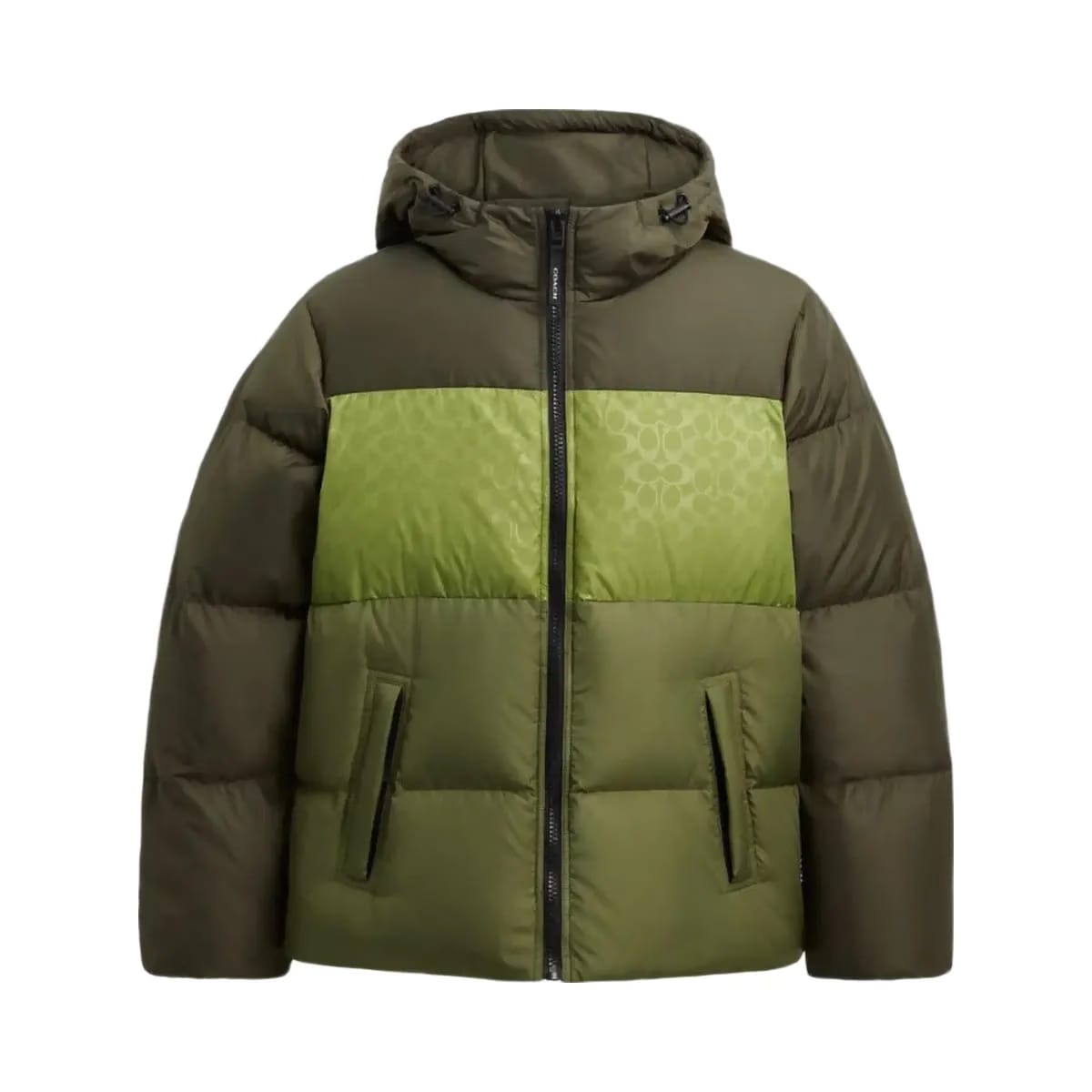 Coach Colorblock Down Jacket Green Multi