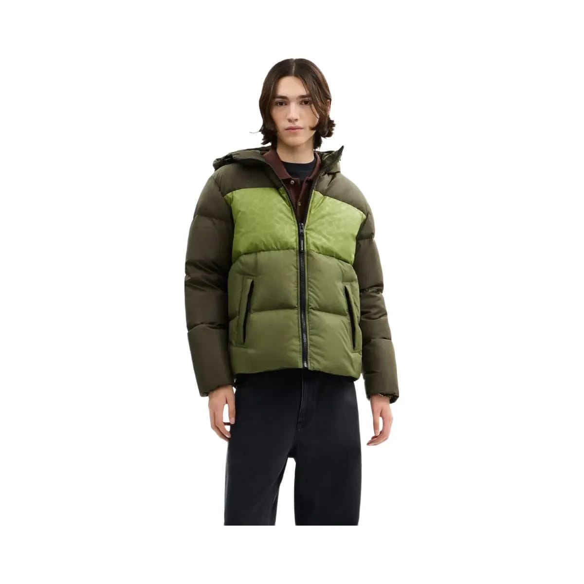 Coach Colorblock Down Jacket Green Multi