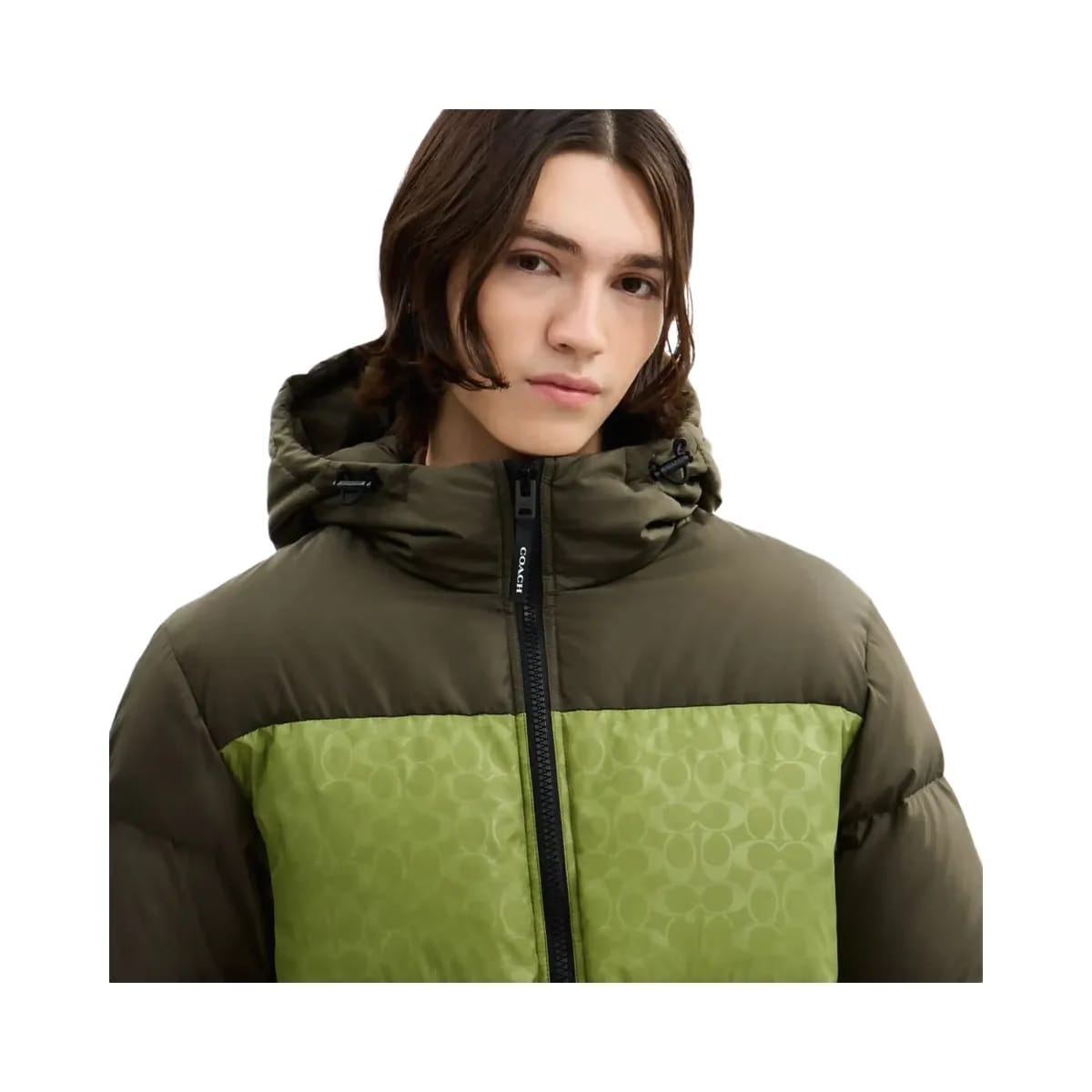 Coach Colorblock Down Jacket Green Multi