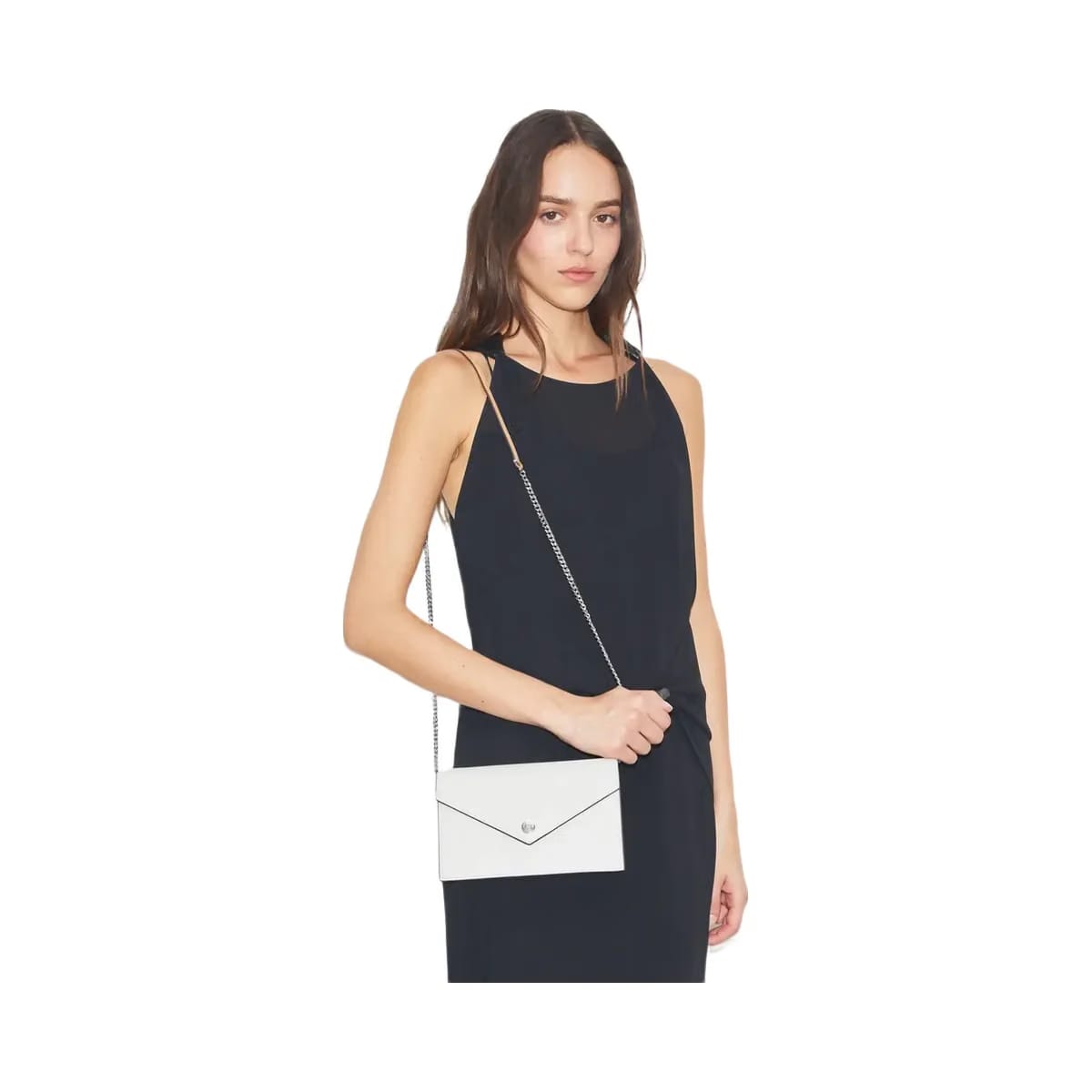 Tory Burch Pebble Envelope Chain Wallet Light Titanium