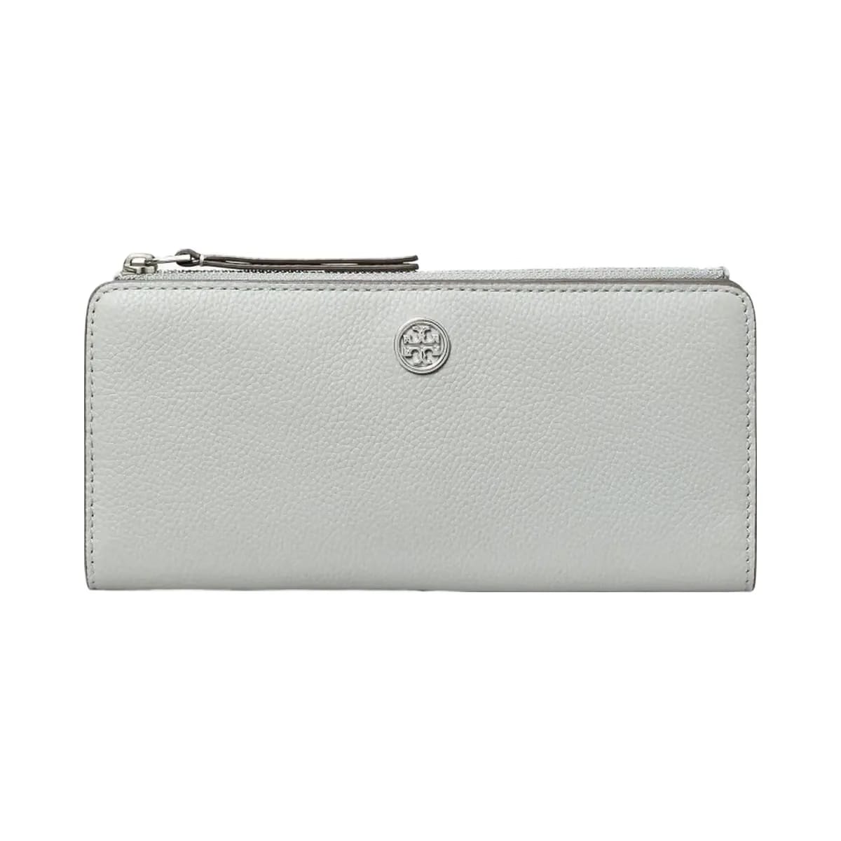 Tory Burch Robinson Pebbled Zip Slim Wallet Light Granite