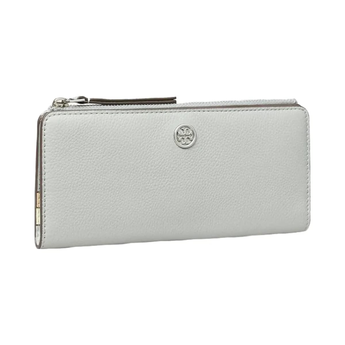 Tory Burch Robinson Pebbled Zip Slim Wallet Light Granite