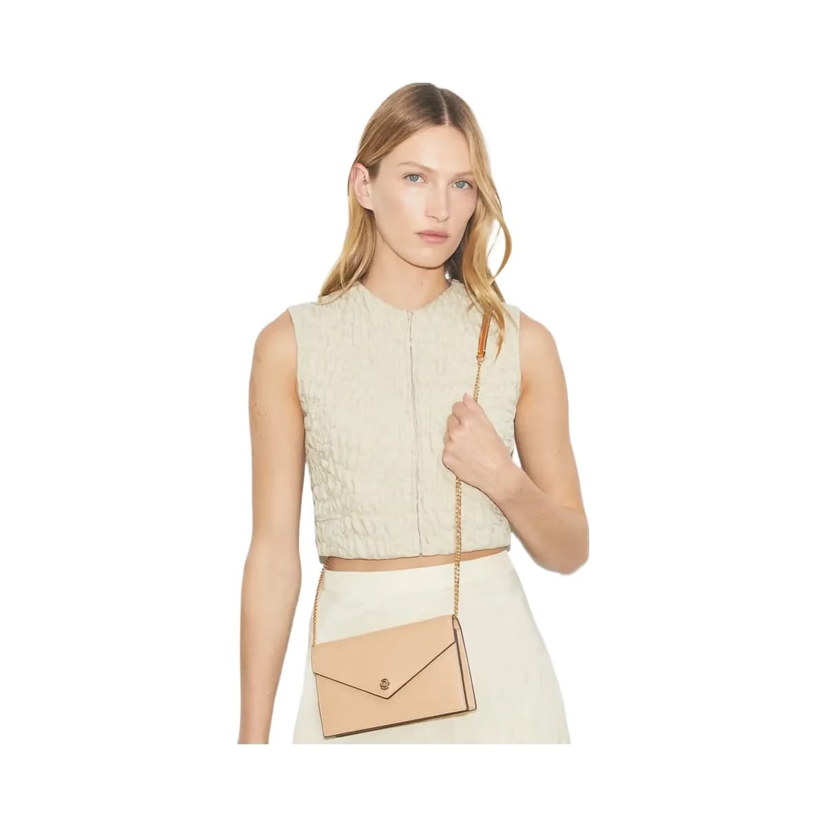 Tory Burch Pebble Envelope Chain Wallet Biscotti