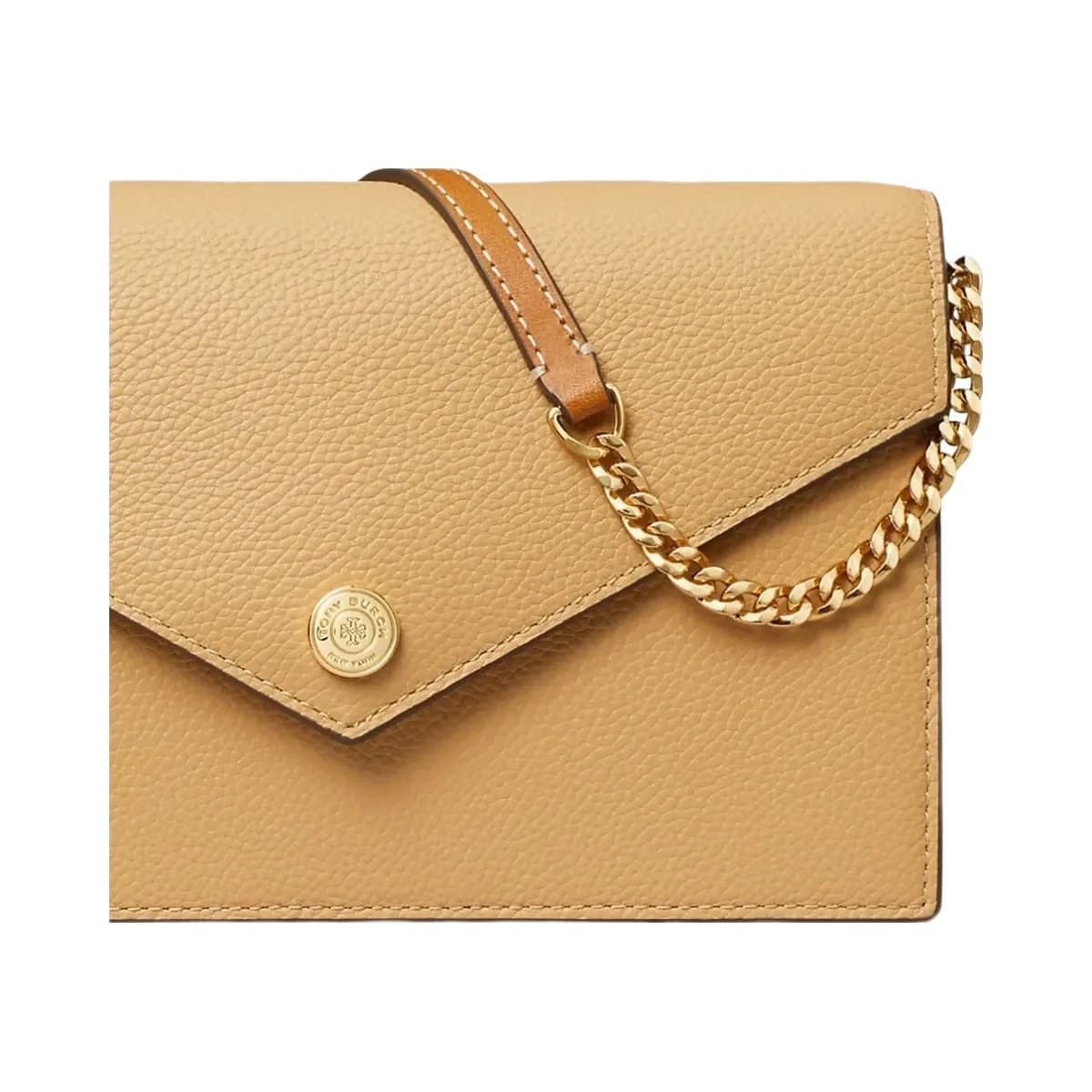 Tory Burch Pebble Envelope Chain Wallet Biscotti
