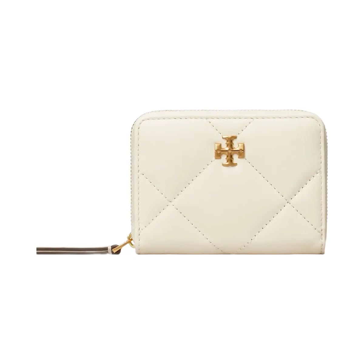 Tory Burch Small Kira Diamond Quilt Zip-Around Wallet Warm White
