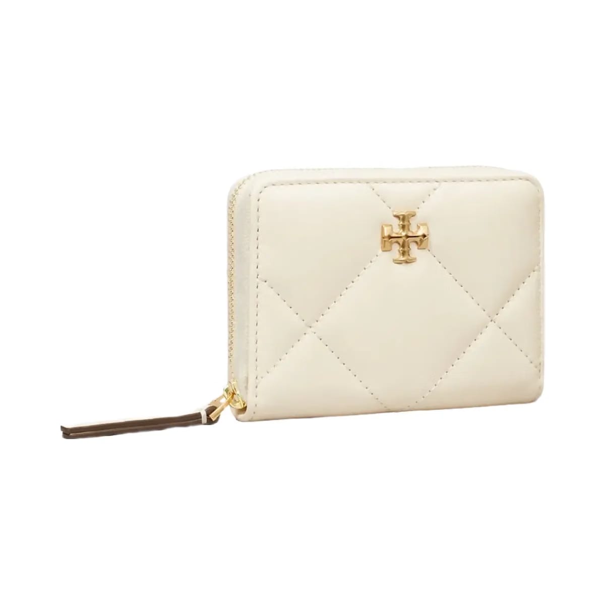 Tory Burch Small Kira Diamond Quilt Zip-Around Wallet Warm White