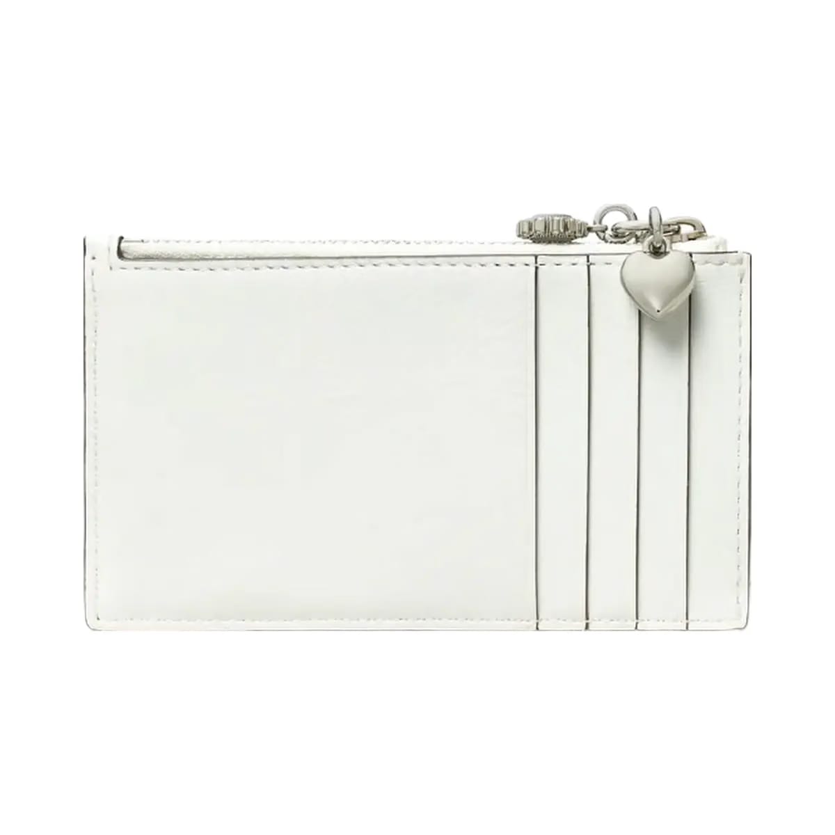 Tory Burch Kira Diamond Quilt Distressed Charm Zip Card Case Blanc