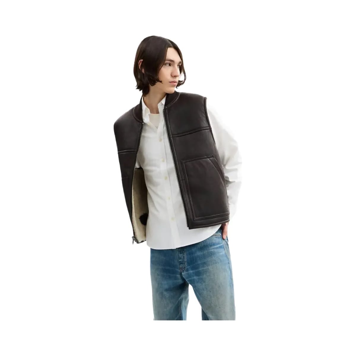 Coach Reversible Shearling Vest Smoked Wood