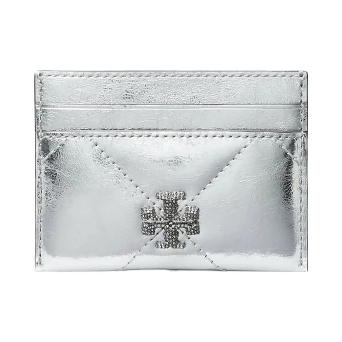 Tory Burch Kira Diamond Quilt Metallic Card Case Silver