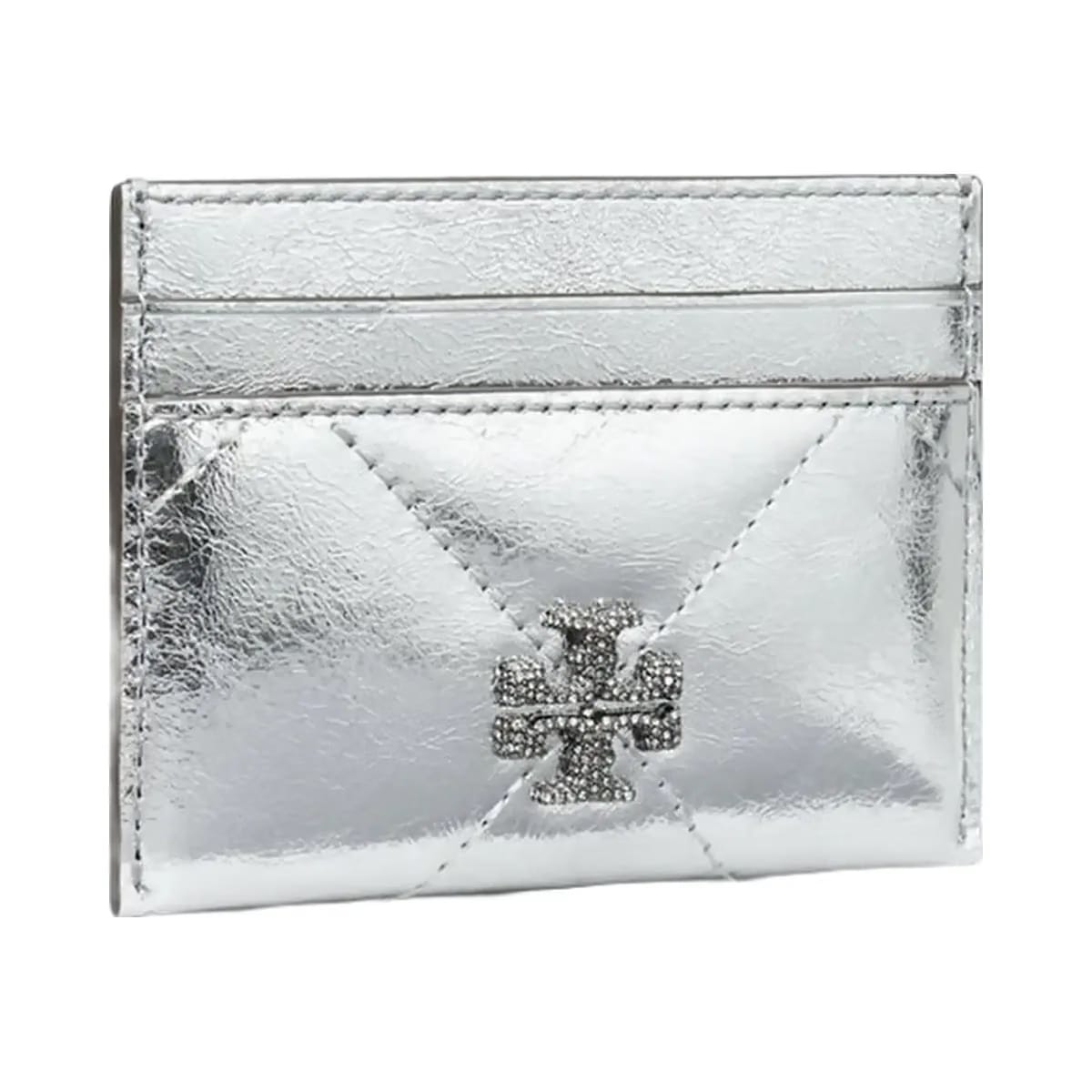 Tory Burch Kira Diamond Quilt Metallic Card Case Silver