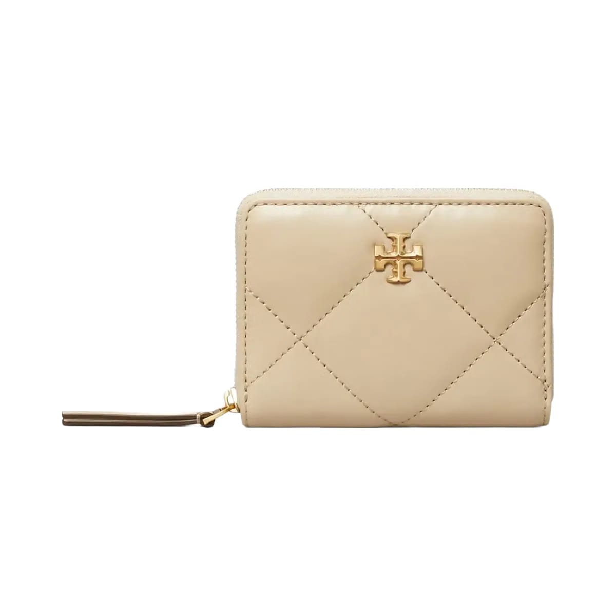 Tory Burch Small Kira Diamond Quilt Zip-Around Wallet Light Stone