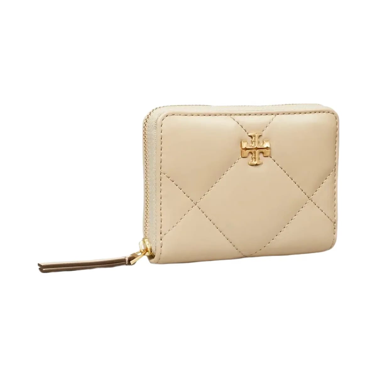 Tory Burch Small Kira Diamond Quilt Zip-Around Wallet Light Stone