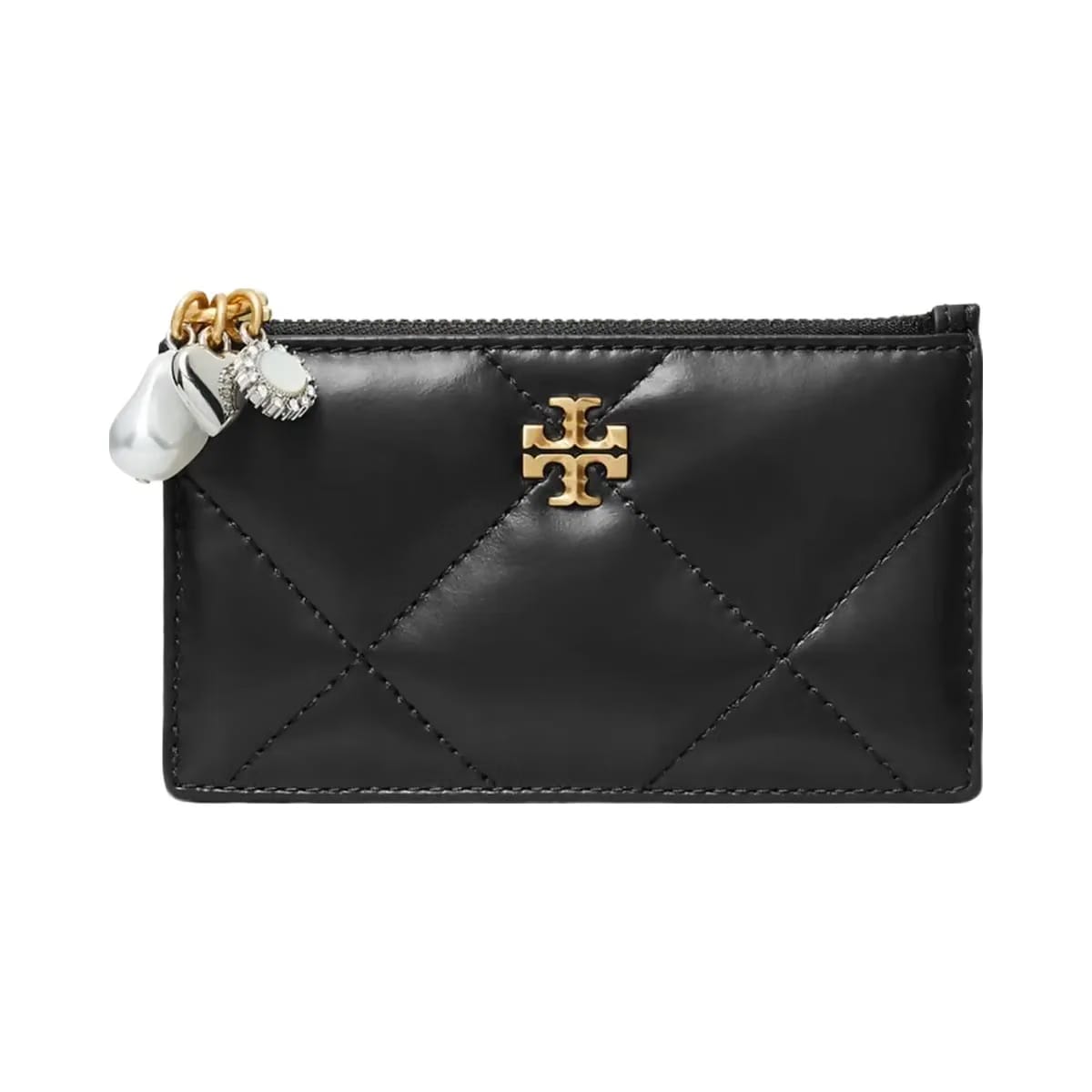 Tory Burch Kira Diamond Quilt Charm Zip Card Case Black