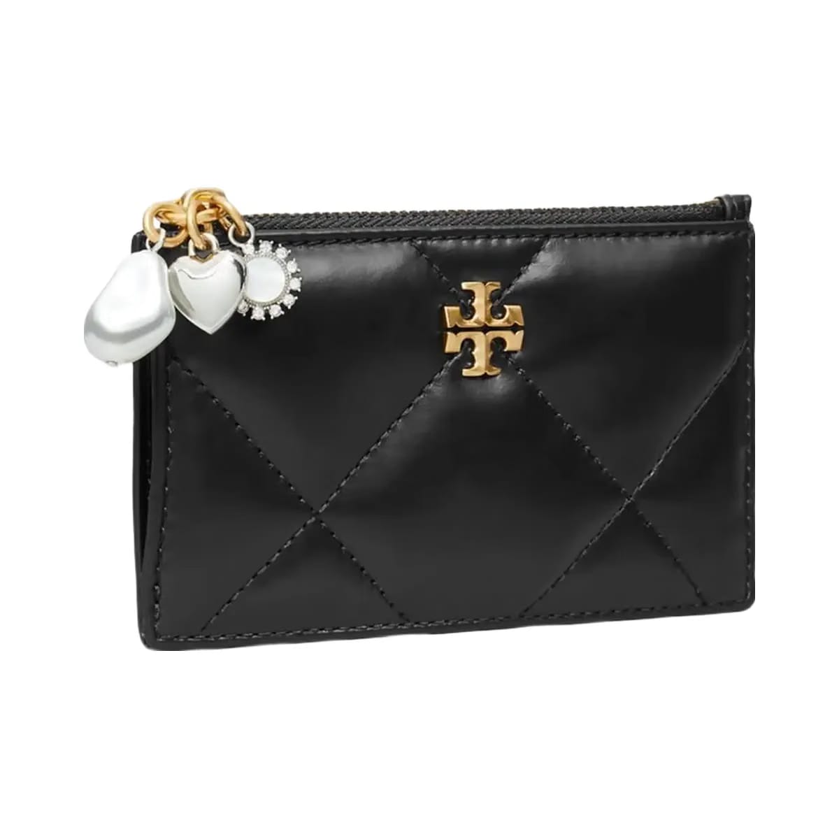Tory Burch Kira Diamond Quilt Charm Zip Card Case Black