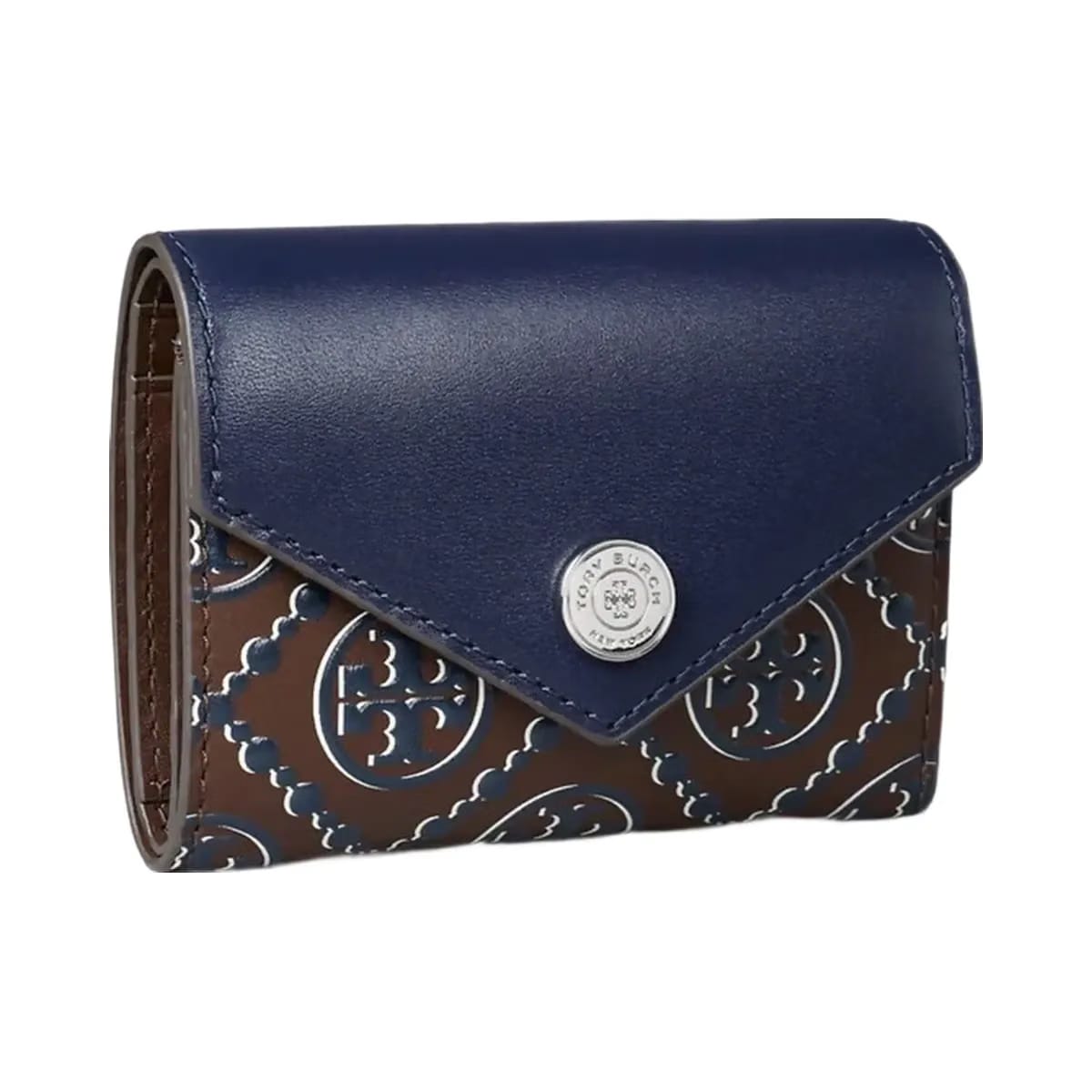 Tory Burch T Monogram Contrast Embossed Small Envelope Wallet Tory Navy / John Coco