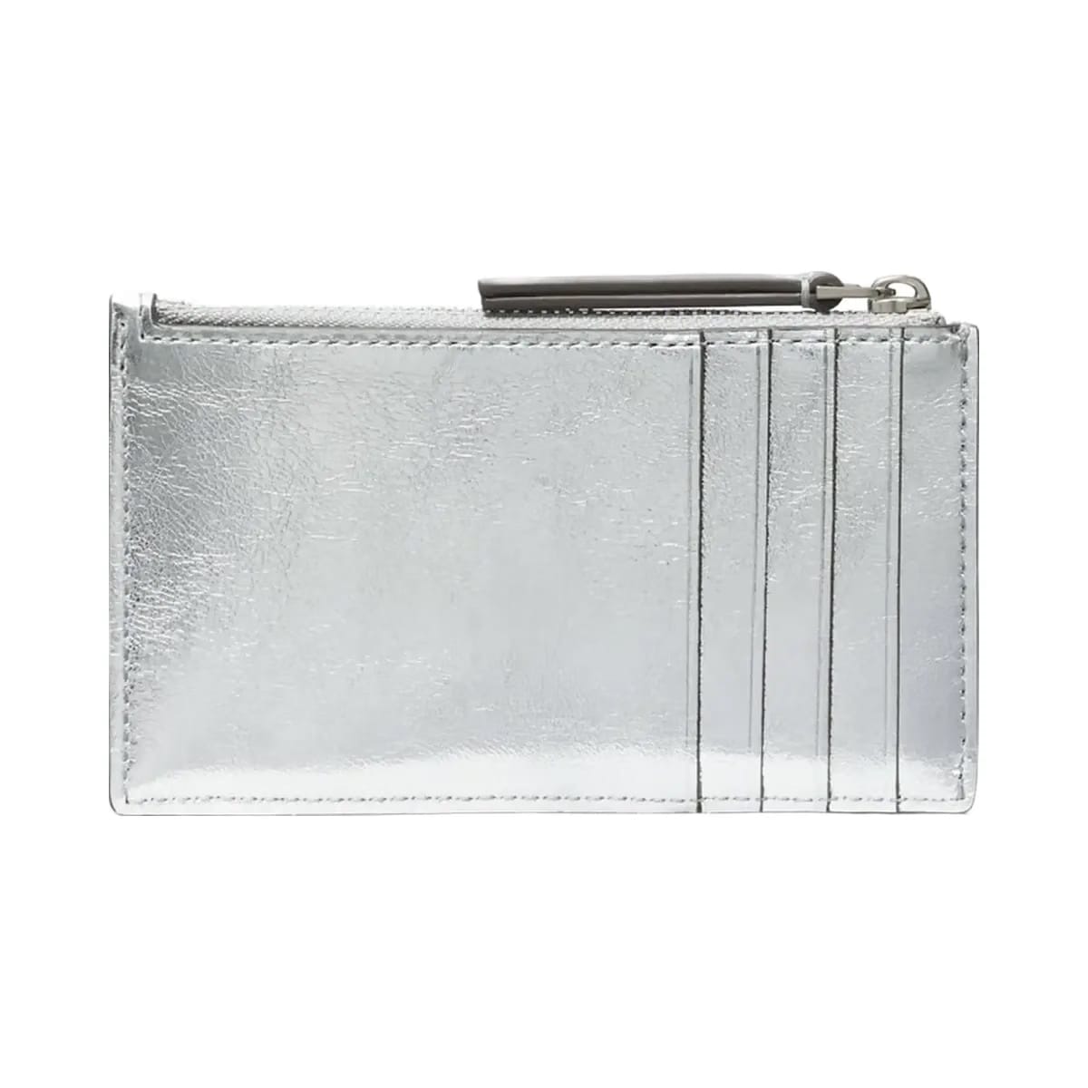 Tory Burch Kira Diamond Quilt Metallic Zip Card Case Silver