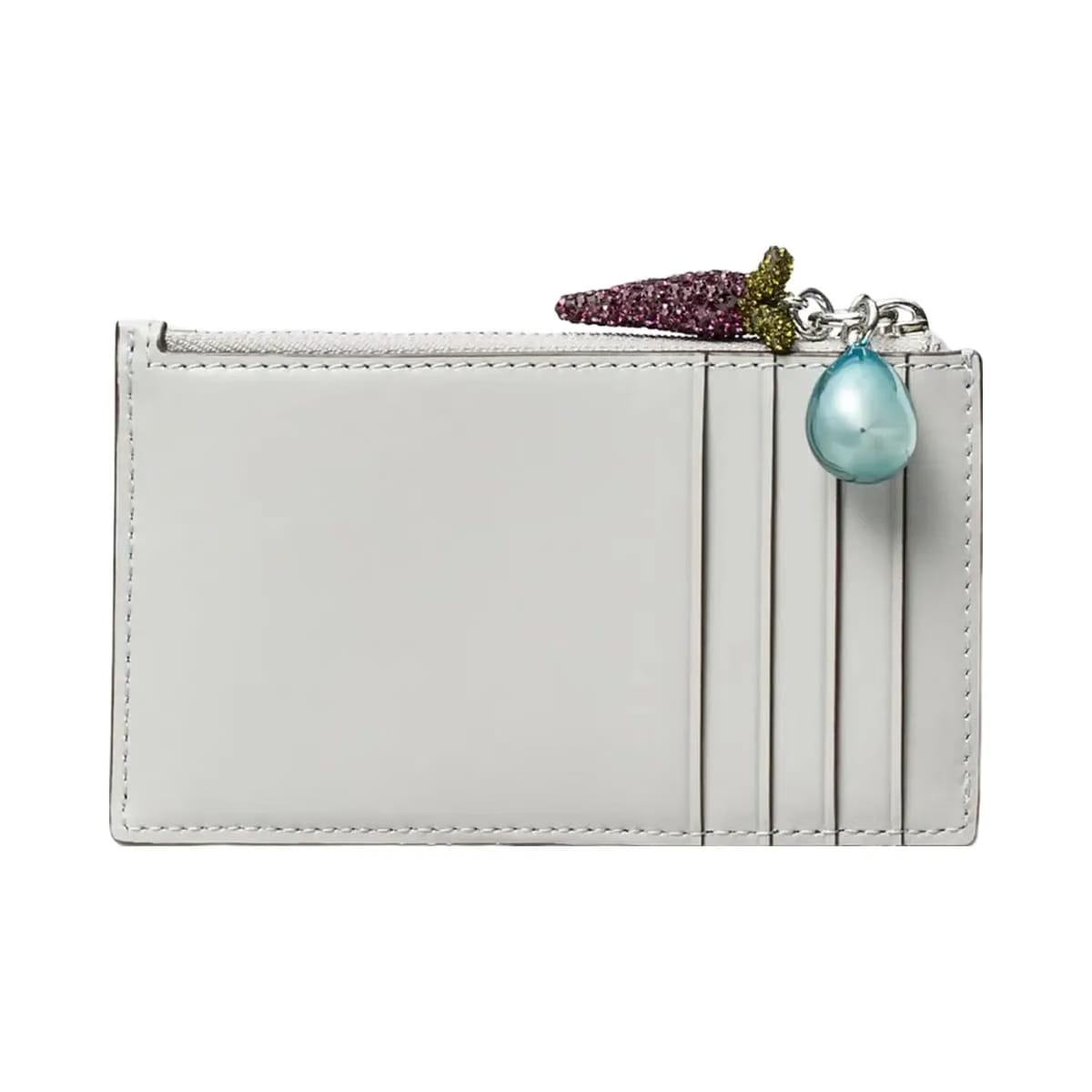 Tory Burch Kira Diamond Quilt Charm Zip Card Case Gray
