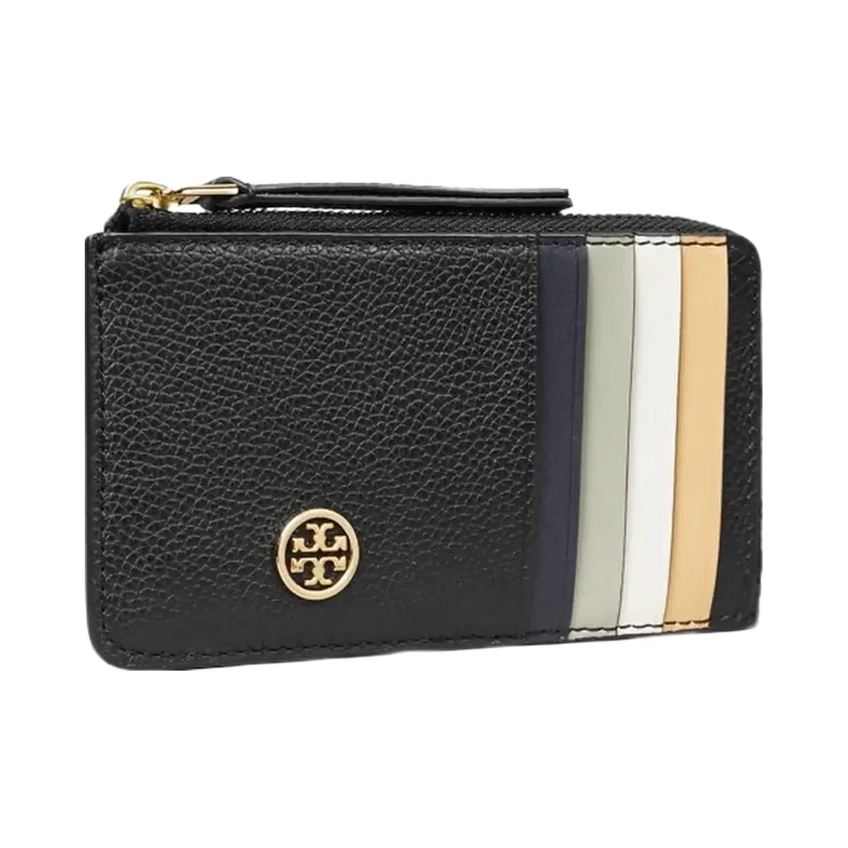Tory Burch Robinson Pebbled Top-Zip Card Case Black