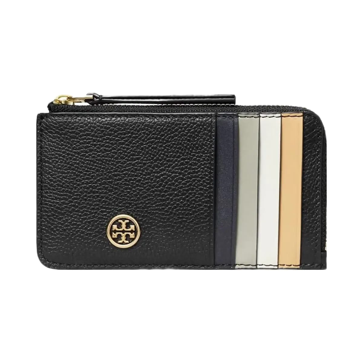 Tory Burch Robinson Pebbled Top-Zip Card Case Black