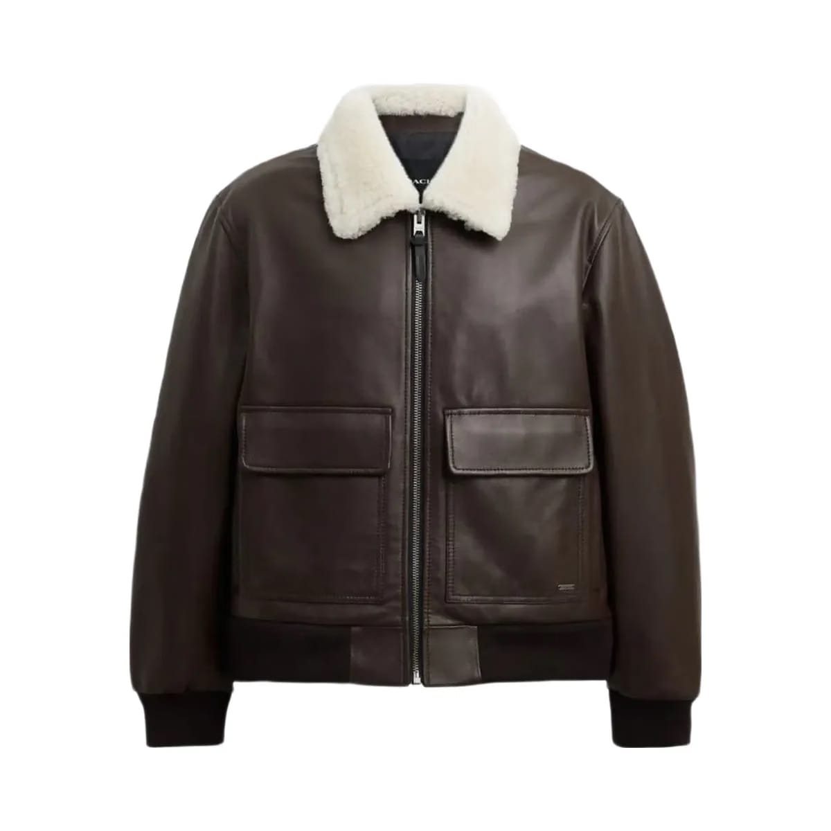Coach Leather Flight Jacket With Shearling Collar Smoked Wood
