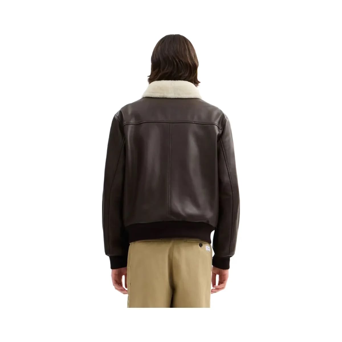 Coach Leather Flight Jacket With Shearling Collar Smoked Wood
