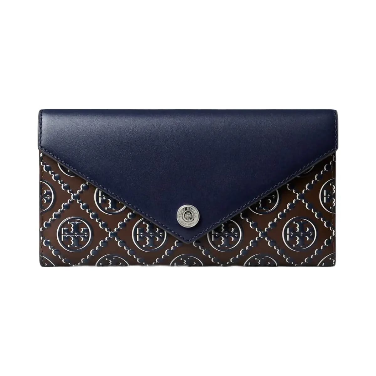 Tory Burch T Monogram Contrast Embossed Envelope Wallet Tory Navy / John Coco