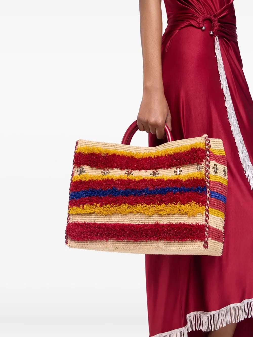 striped woven tote bag